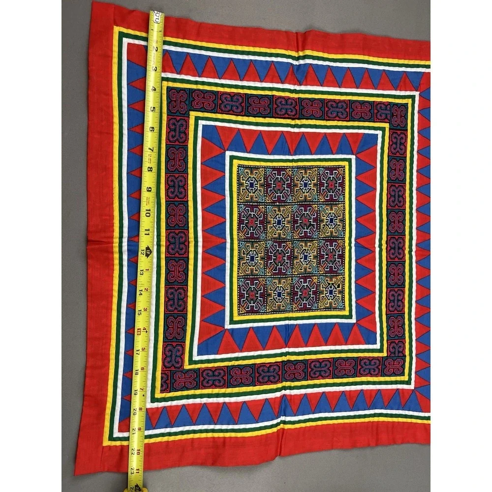 Vintage Hmong Embroidered Handmade Folk Art Cloth Pillow Cover 21 X 23